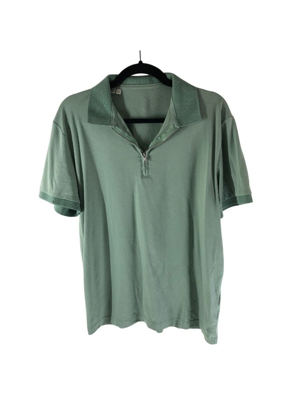 Selected Homme Mens Polo Shirt 1/2 Zip Short Sleeve Polo Cotton Blend Green L